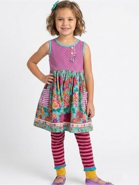 Matilda Jane Floral Kids Dress with Polka dot leggings set